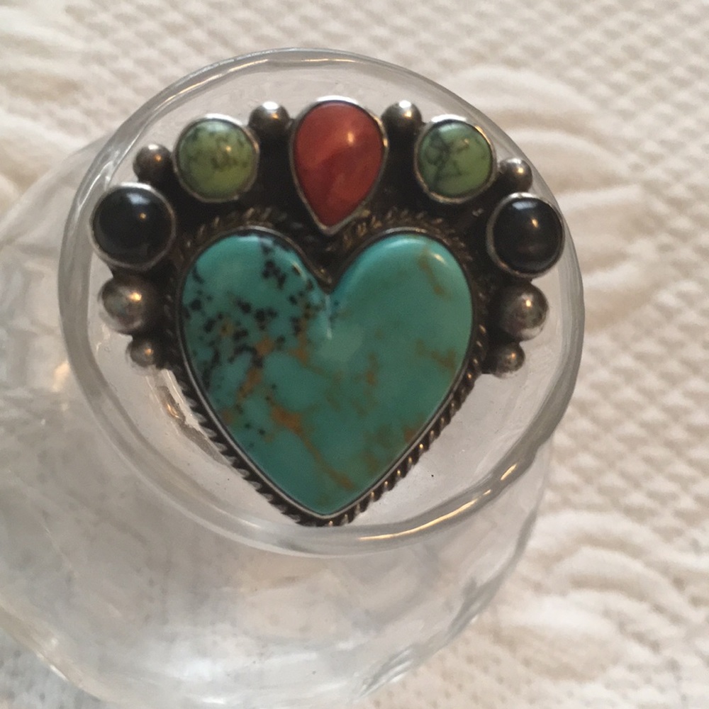 Ring with turquoise heart by DM Lee, custom design
